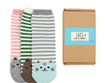 Cat Socks in a Box Cat Themed Gifts Clothing Womens Clothing Socks & Hosiery Casual Socks Cute Socks 