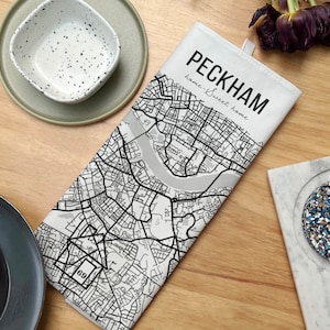 Home Location Map Monochrome Design Tea Towel | Romantic Housewarming Gift | Where We Live Kitchen Present