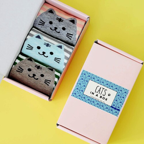 Cat Socks in a Box Cat Themed Gifts Cute Socks Etsy