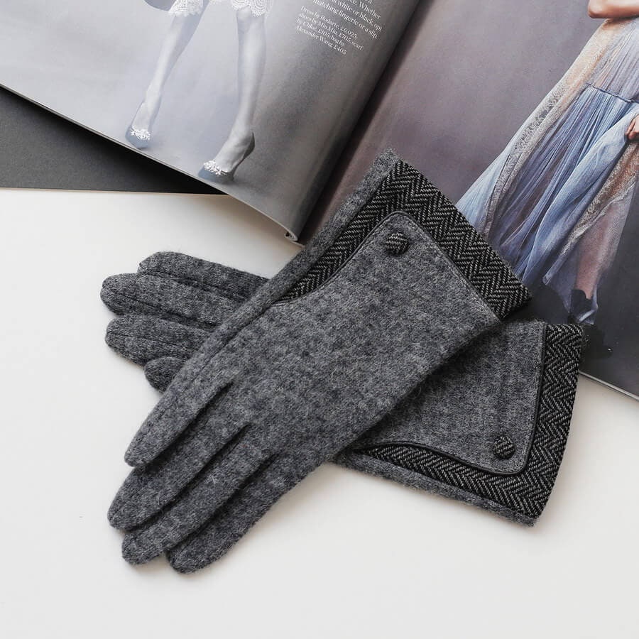 Merino Wool Touch Screen Gloves With Herringbone Cuff Women\'s Wool Knit  Gloves - Etsy