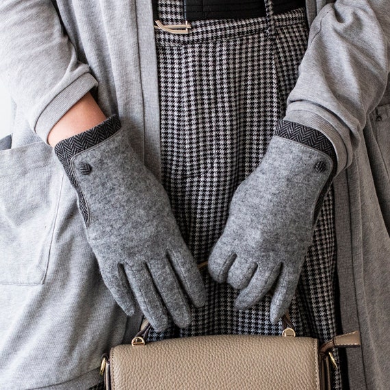 Merino Wool Touch Screen Gloves With Herringbone Cuff Women\'s Wool Knit  Gloves - Etsy