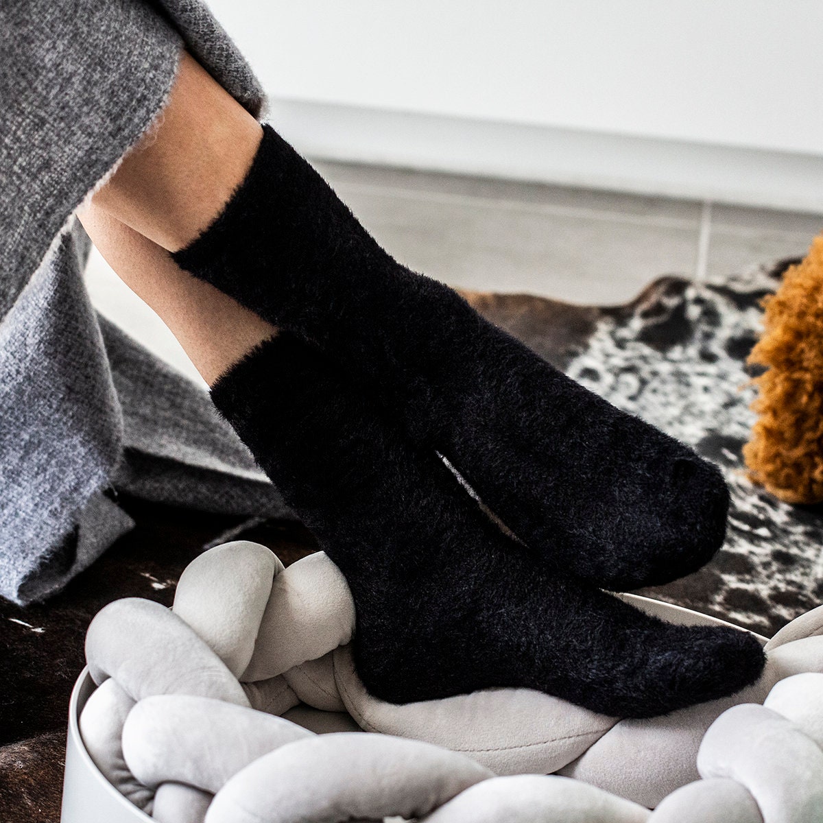 Treatment behind deep Fuzzy Knitted Cosy Bed Socks - Etsy
