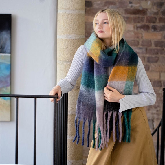 Colour Block Chunky Squares Check Blanket Scarf Women's Winter Scarf  Personalised Hand Felted Scarf Scarf Gift in a Box -  Canada