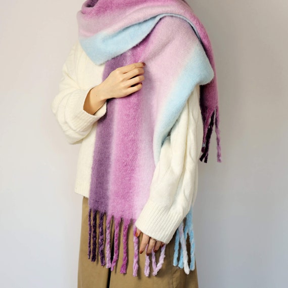 Chunky Knit Oversized Ombre Colour Gradient Scarf Ombre 