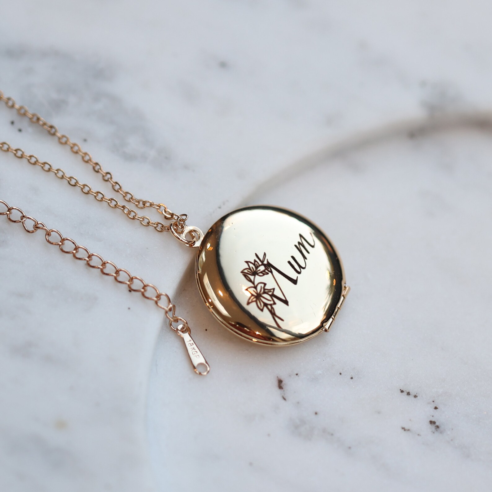 13. Engraved Round Locket Necklace With Hidden Photo