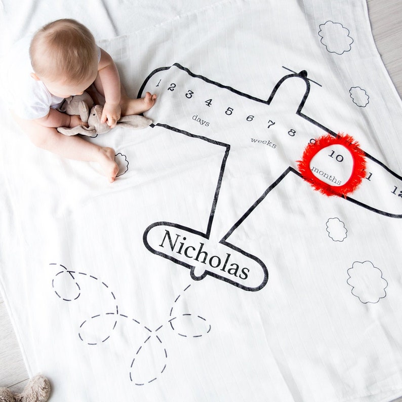 Couverture Personnalisee Airplane Baby Milestone Cadeau Pour Etsy France