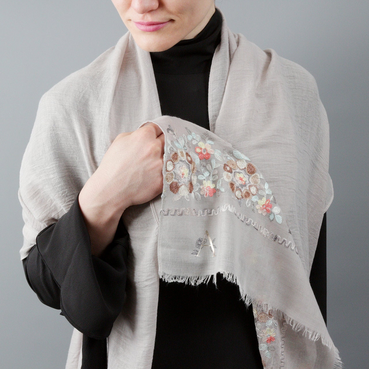 Personalised Embroidered Floral Scarf Floral Initial Scarf - Etsy UK