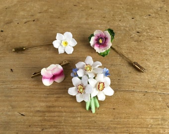 Vintage Blumenbroschen aus Porzellan, Anstecknadeln, Sammler, Basteln, Tragen