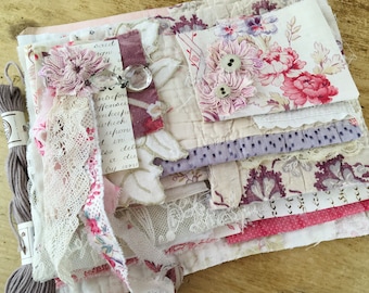 Timeworn with issues Vintage scrap pack quilt, Fabric, paper and lace pieces for craft patchwork projects