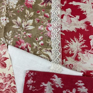 Vintage fabric pieces, bundle for small craft patchwork, journaling, sewing projects