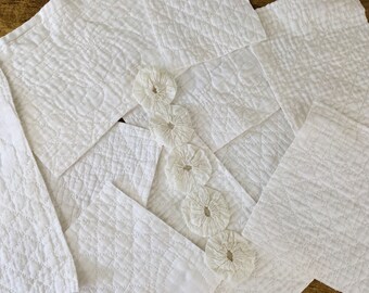 Vintage scrap pack of thin white quilt pieces for projects, art, craft, patchwork