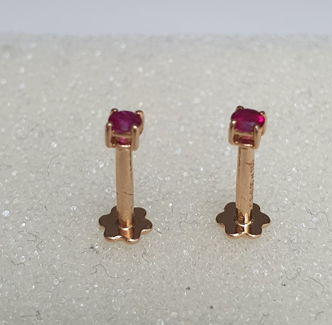 18carat Rose Gold Ruby Baby Earrings 0.04 Cts Child Friendly Etsy