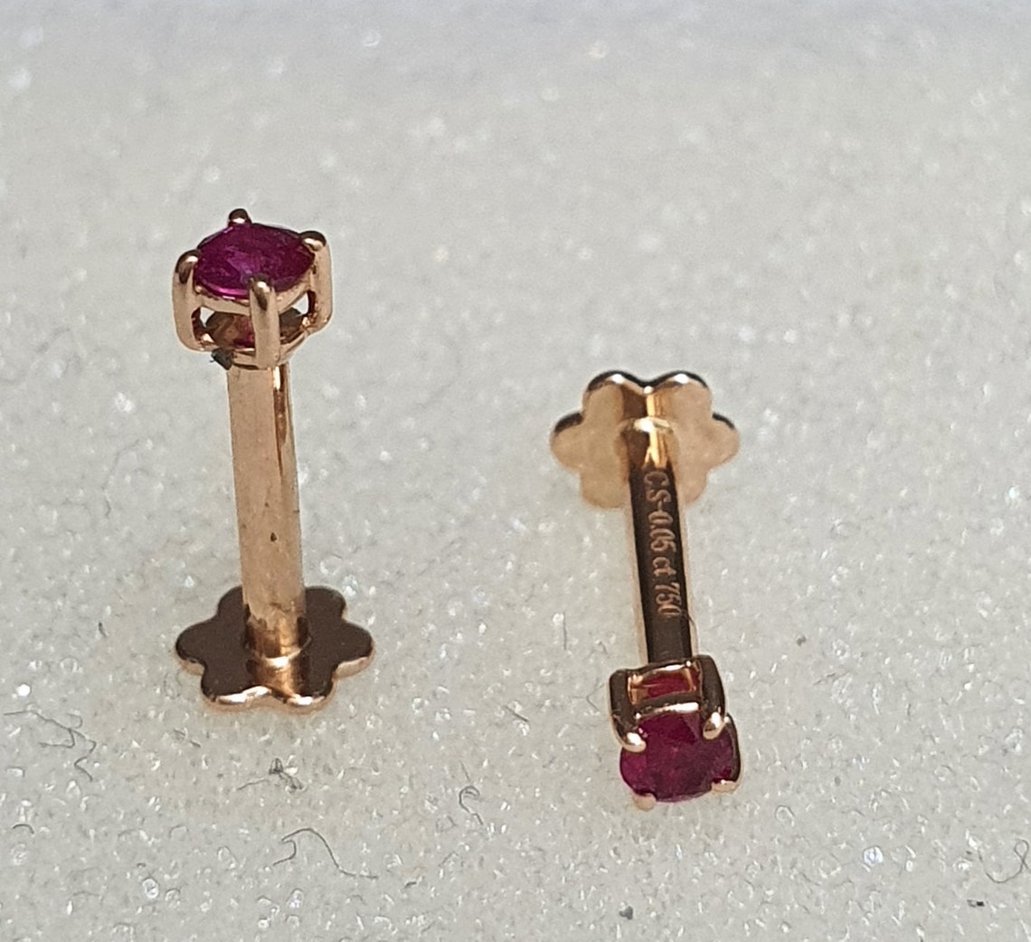 18carat Rose Gold Ruby Baby Earrings 0.04 Cts Child Friendly Etsy