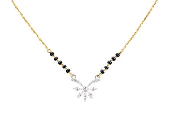 18ct Yellow Gold Natural Marquise And Round Diamond 0.40ct Mangalsutra Necklace