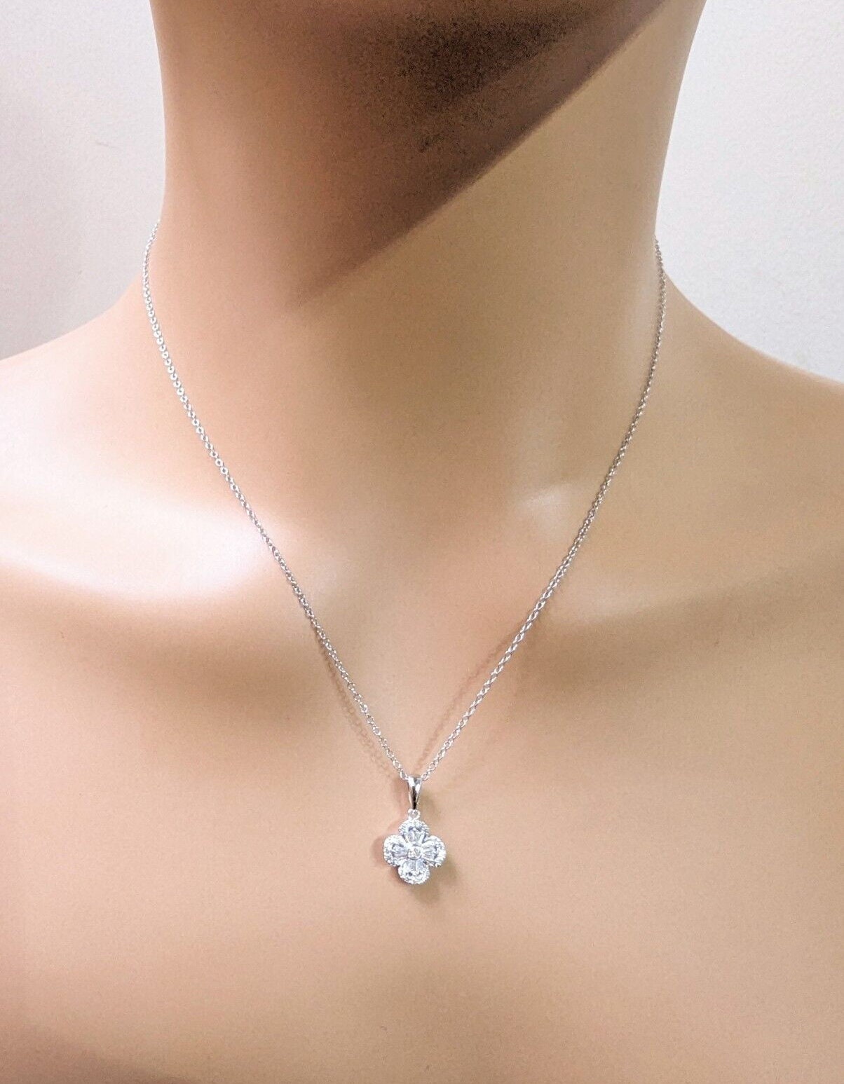 Diamond baguette outlet cluster pendant necklace