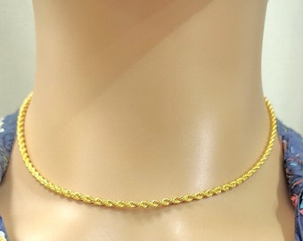 22ct / 22k Yellow Gold Mens/ladies Lightweight Rope Chain Necklace 16 Inches