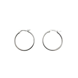 18ct White Gold Simple Round Hoop Earrings 2cm Diameter 2.1gm