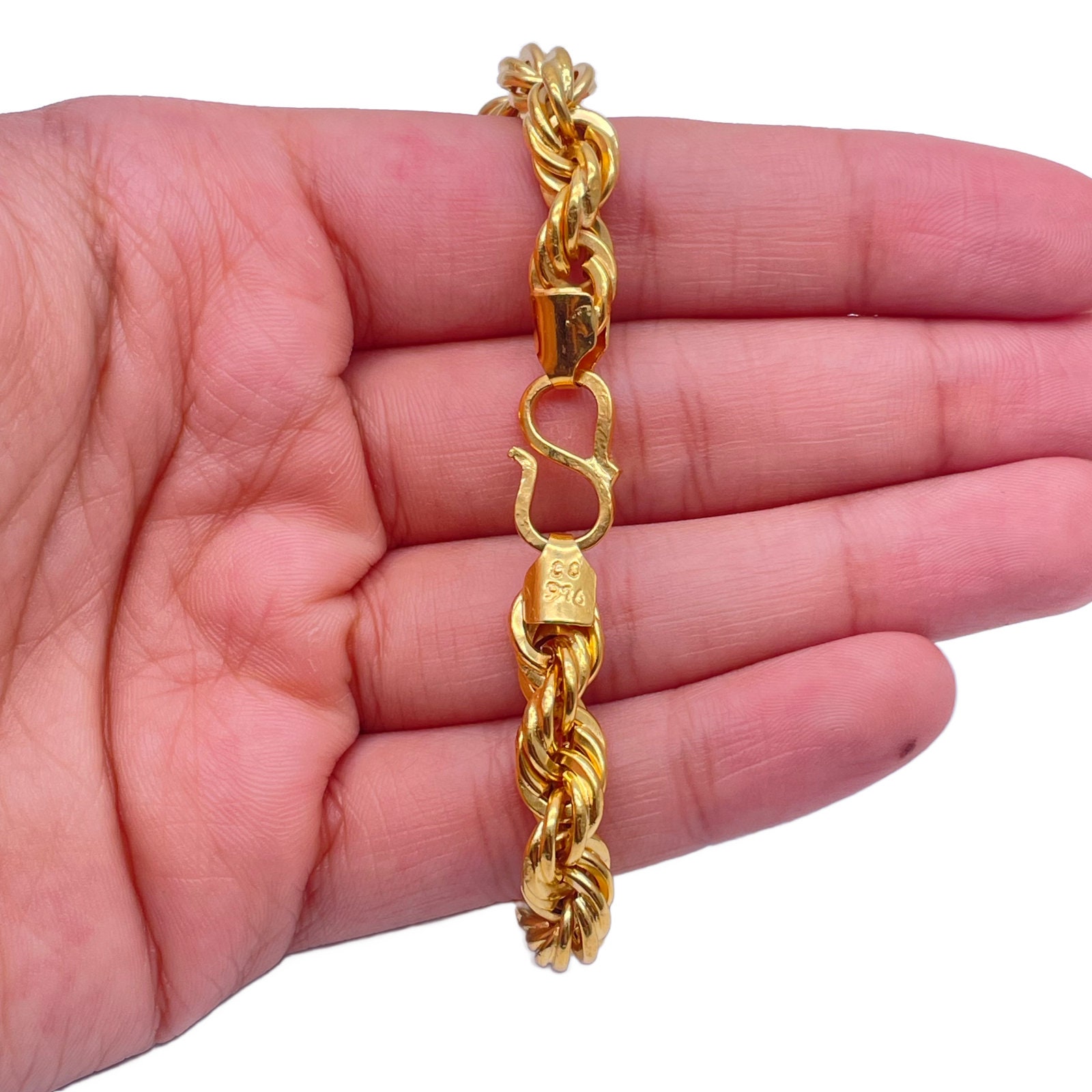 22ct Yellow Gold Fancy Hollow Twisted Rope Bracelet 7 Inches