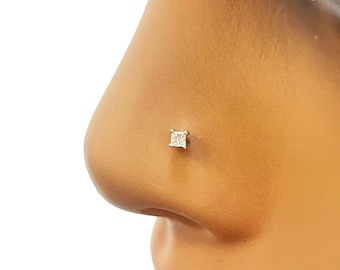 Diamond Nose Stud / Nose Pin 18ct White Gold 0.02 cts Princess cut 2.0mm