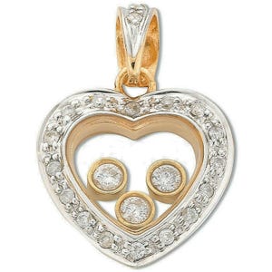 9ct Yellow Gold Floating Diamond Heart Pendant & Chain Necklace 0.17 Carats * Heart Diamond Necklace * Floating Diamond Necklace * Heart Dia
