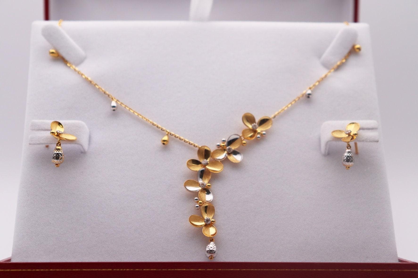Simple gold necklace cheap and earring set