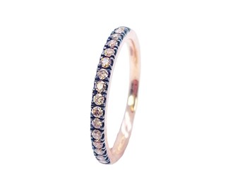 14 Carat Rose Gold Half Eternity Stacking Bands With Brown Champagne Diamonds Hallmarked