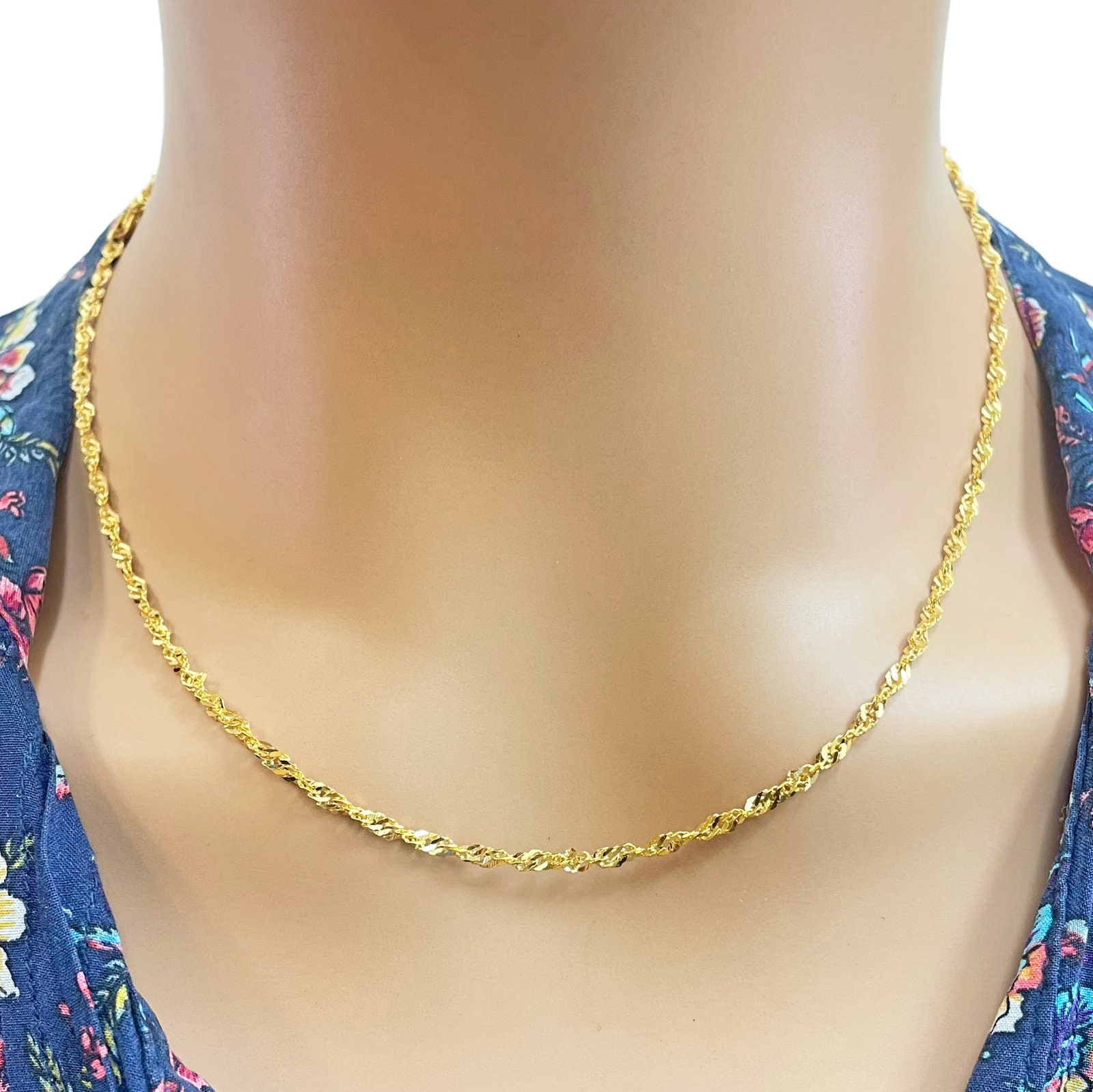22ct Yellow Gold Fancy Twisted Ripple Chain Necklace 18inches 2.4