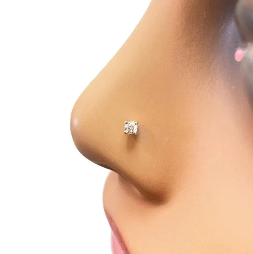 Piercing Naso In Oro 18k Bianco Con Diamante - Orecchino A L Anallergico E Confortevole - Foto 13