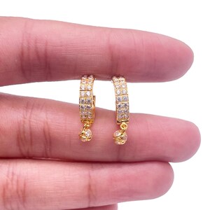 22ct Yellow Gold Double Row Cubic Zirconia Drop Ball Hoop Huggies ...