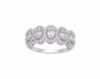 18ct White Gold Natural Diamond 5 Cluster Baguette Ring 0.49ct