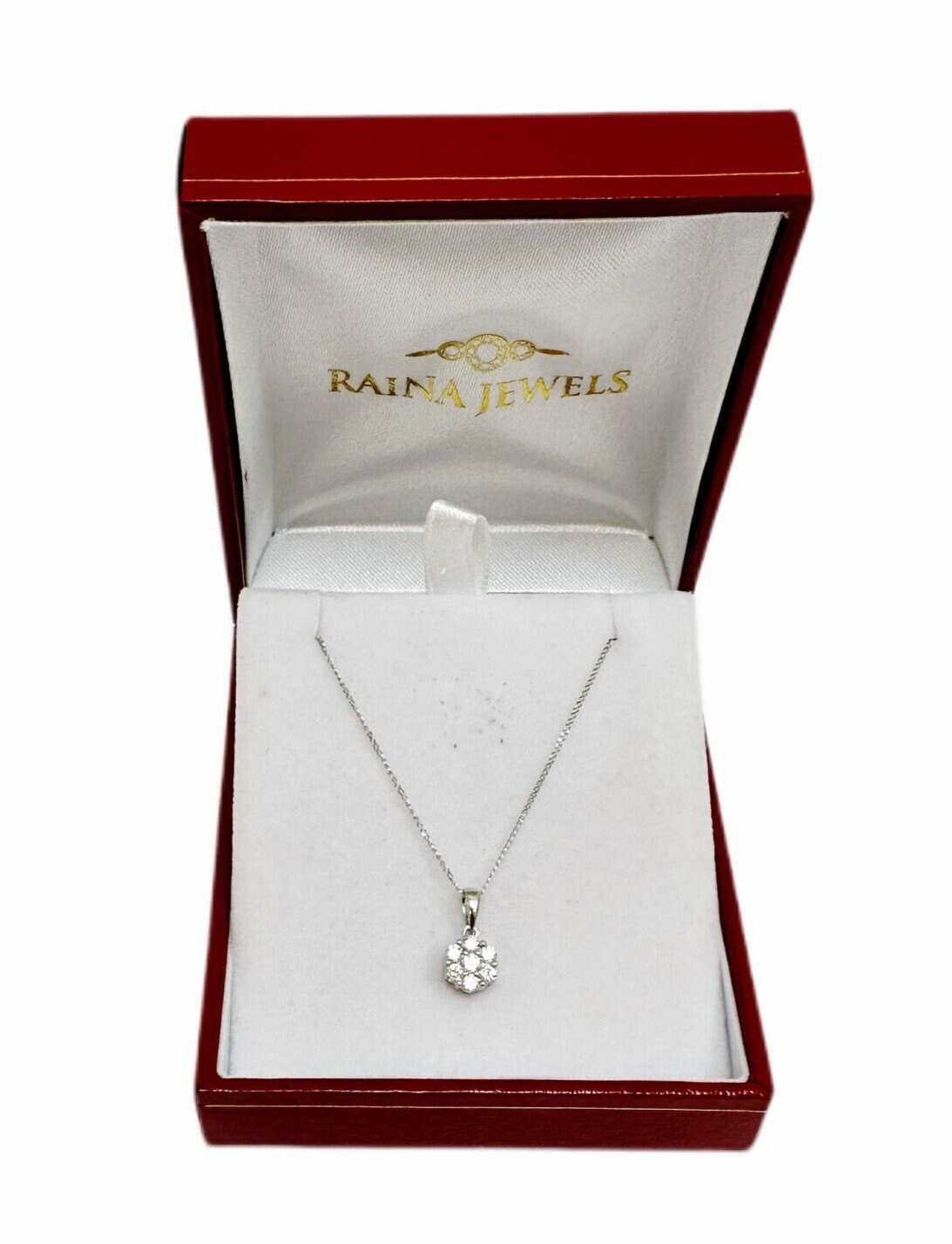 14ct White Gold Diamond Daisy Cluster Pendant 0.36cts on 18