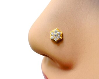 22ct Yellow Gold Cubic Zirconia Cluster Floral Nose Stud