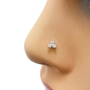 Diamant Nasenstecker, 18 Karat Gelbgold drei Stein Nasenstecker / Nasenstift 0,05ct | Tragus-Piercing