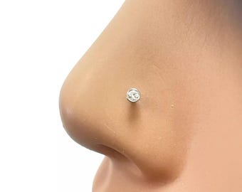 18ct Yellow White Gold Diamond Bezel Nose Stud Pin