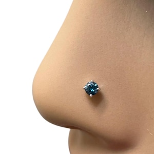 Blue Diamond Nose Stud / Nose Pin White / Rose Gold 18ct 0.08 Cts Screw Back