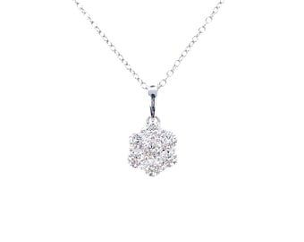 9ct White Gold & Natural Diamond Daisy Cluster Pendant Necklace