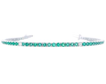 8カラット エメラルド＆ダイヤモンド テニスブレスレット 14K ホワイト