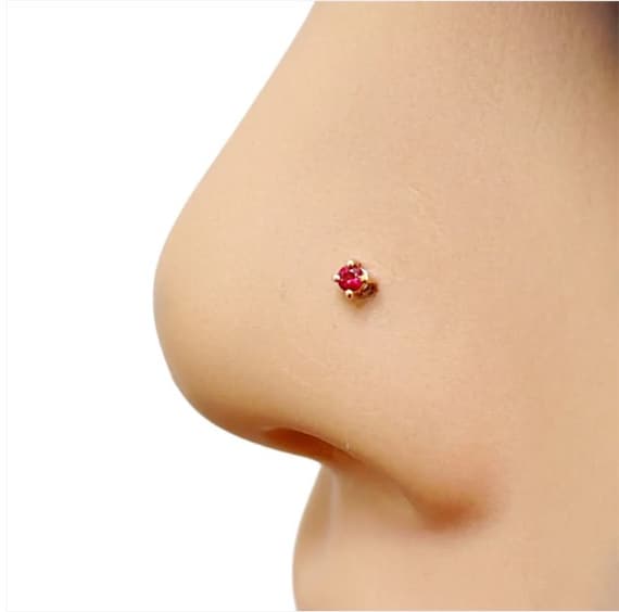 18ct Rose Gold Natural Ruby Nose Stud Nose Pin 0.02 Carats 4