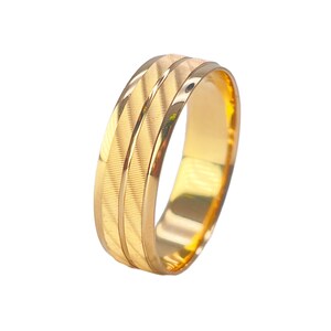 22ct Yellow Gold High Polished & Double Row Textured Mens Wedding Band 6mm