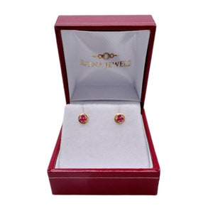 22ct Yellow Gold Three Stone Natural Ruby Tiny Stud Earrings | Suitable For Adults & Children