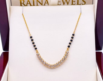 18ct Yellow Gold & Natural Diamonds 0.45ct 10 Beaded Mangalsutra Necklace Chain Hallmarked