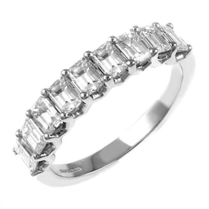 18k White Gold Emerald Cut Diamond Half Eternity Ring Claw Set 1.10 Cts