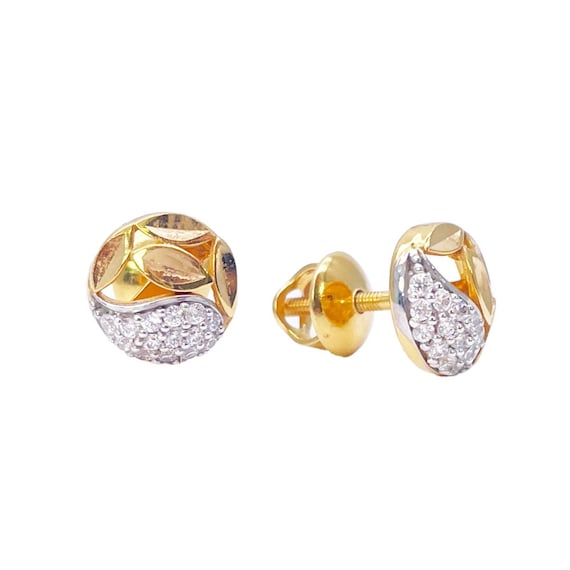 Buy 22ct Yellow Gold Floral Round Leaf Cubic Zirconia Stud
