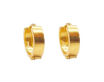 18ct Yellow Gold Pair Of High Polished Thick Hoop Huggie Earrings 8.5mm Diameter