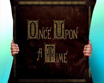 Once Upon a Time story Book - Cushion / Pillow Cover /typographic pillow typographic Panel / Fabric