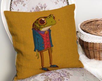 Handsome Smart Frog - Illustration Zeichnung - Kissenbezug mit oder ohne Kissen Innen