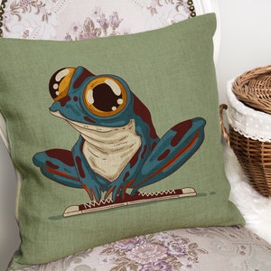 Big Eyes Frog - Illustration drawing - Cushion Cover with or without Pad Inner
