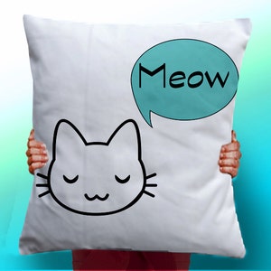 Meow Cat Kitten Cartoon - Cushion / Pillow Cover / Panel / Fabric