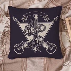 Rock N Roll Gitarre Rose Tattoo Stil Illustration - Kissen / Kissenbezug / Panel / Stoff