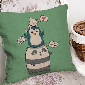 Cartoon Panda Penguin Cat Japanese - Cushion Cover with or without Pad Inner